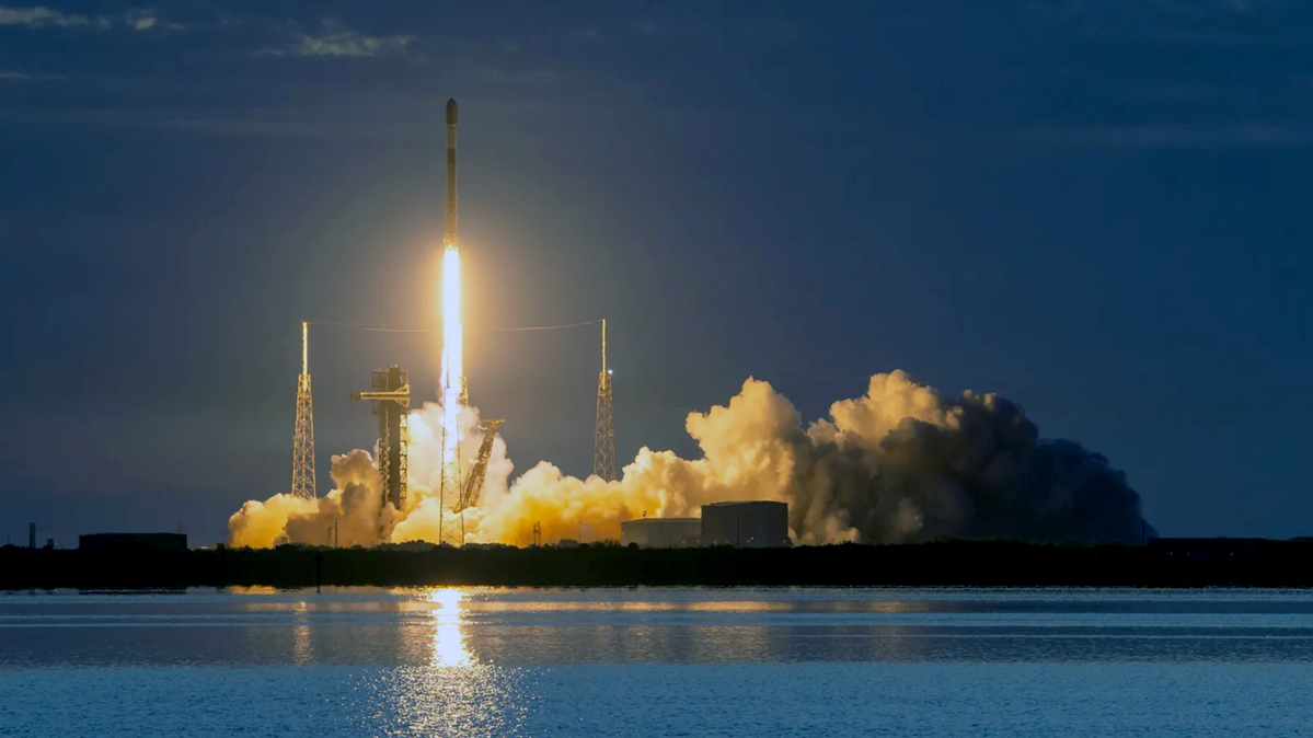 A SpaceX Falcon 9 with a first-stage booster flying for a record 35th time launches from Cape Canaveral Space Force Station’s Space Launch Complex 40 on Monday, June 8, 2026. (SpaceX/TNS)