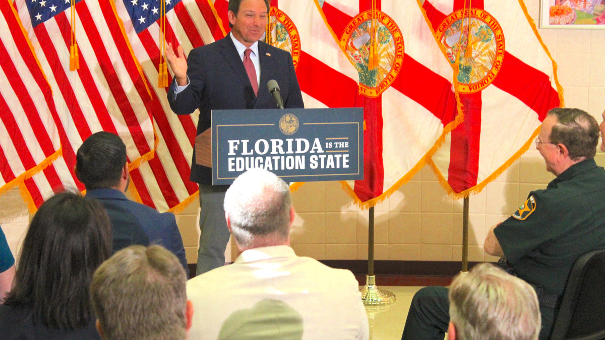 Gov. Ron DeSantis announced over 60% of students tested at or above grade-level benchmarks on English Language Arts and mathematics on the state progress exams for the 2025-26 school year on June 26 at Lakeland High School.