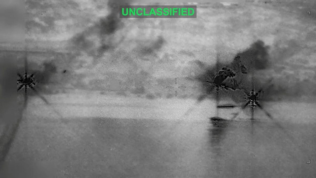 Smoke rises at an unknown location following what U.S. Central Command says is a new wave of strikes against Iran on Tuesday after three tankers were hit by projectiles in the Strait of Hormuz, in this still image taken from video released July 7, 2026.    U.S. Central Command/Handout via REUTERS