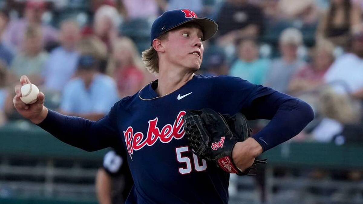  Ole Miss pitcher Taylor Rabe has a fastball that can hit 100 mph. | Gary Cosby Jr.-Tuscaloosa News / USA TODAY NETWORK via Imagn Images 