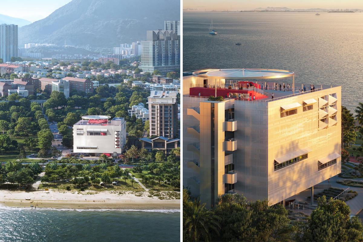  The Meitu Cube Visual Arts Center overlooks Xiamen's East Rim coastal area in China. 
