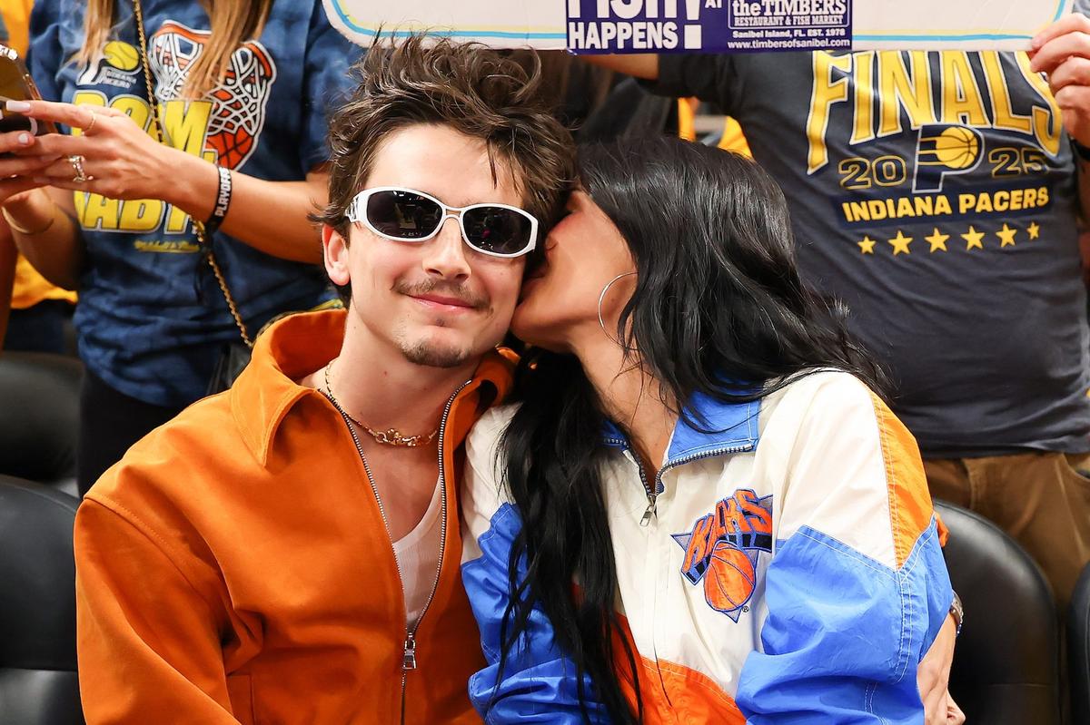 Timothee Chalamet and Kylie Jenner attend Game Six of the NBA Eastern Conference Finals.