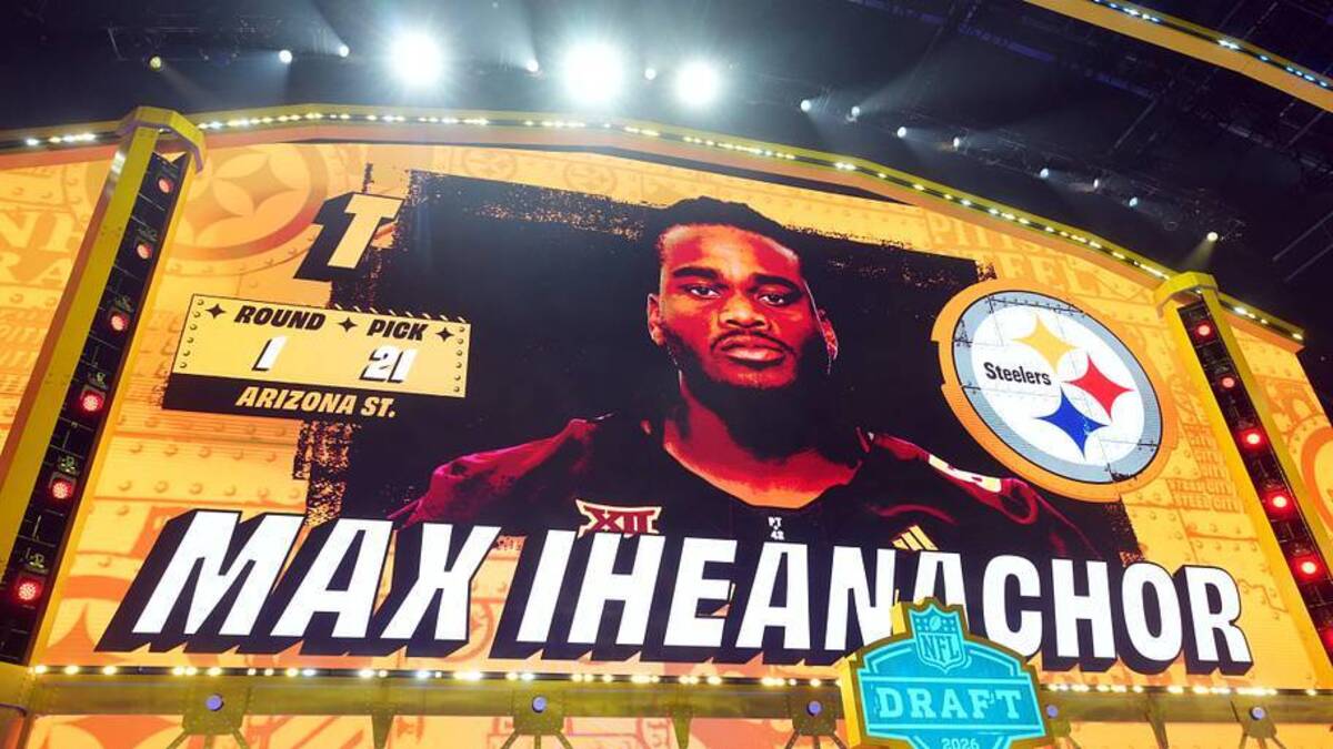  Apr 23, 2026; Pittsburgh, PA, USA; Arizona State Sun Devils offensive lineman Max Iheanachor is selected by the Pittsburgh Steelers as the number 21 pick during the 2026 NFL Draft at Acrisure Stadium. Mandatory Credit: Kirby Lee-Imagn Images | Kirby Lee-Imagn Images 