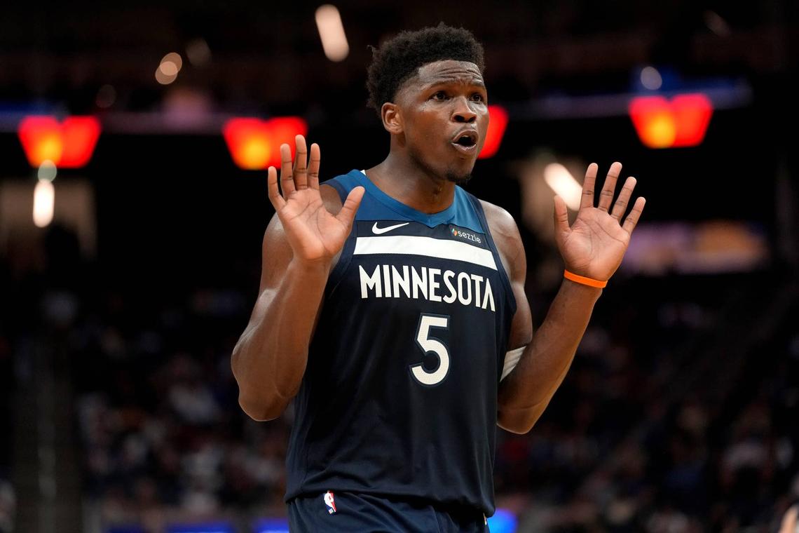  Minnesota Timberwolves guard Anthony Edwards reacts during a game. Cary Edmondson-Imagn Images