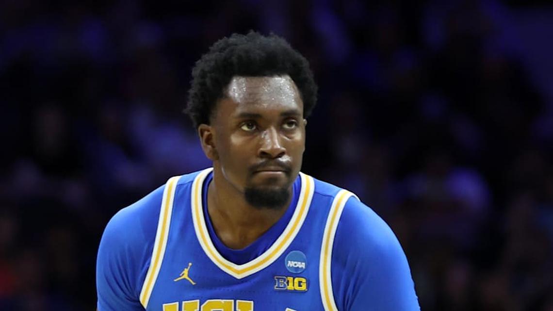  Mar 22, 2026; Philadelphia, PA, USA; UCLA Bruins center Xavier Booker (1) reacts against the UConn Huskies in the first half during a second round game of the men's 2026 NCAA Tournament at Xfinity Mobile Arena. Mandatory Credit: Bill Streicher-Imagn Images | Bill Streicher-Imagn Images 