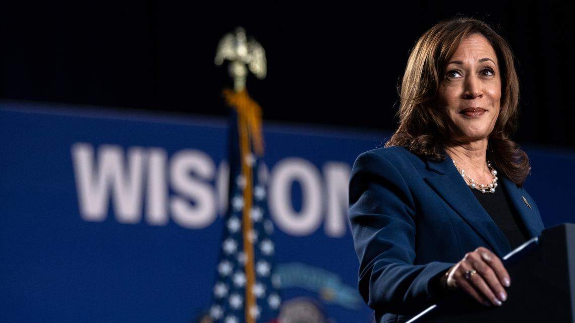 Democratic presidential candidate Vice President Kamala Harris speaks to supporters during a campaign rally at West Allis Central High School on July 23, 2024, in West Allis, Wisconsin.