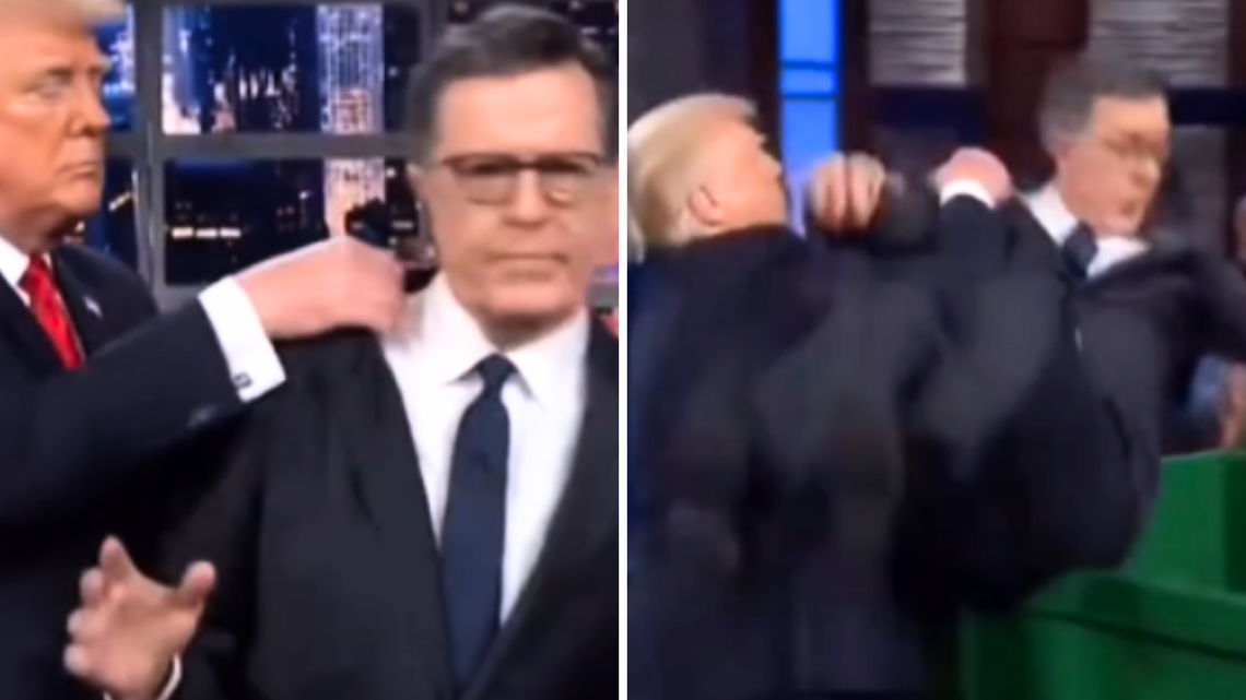 Donald Trump Posts Doctored Video Throwing Stephen Colbert Into Dumpster 
