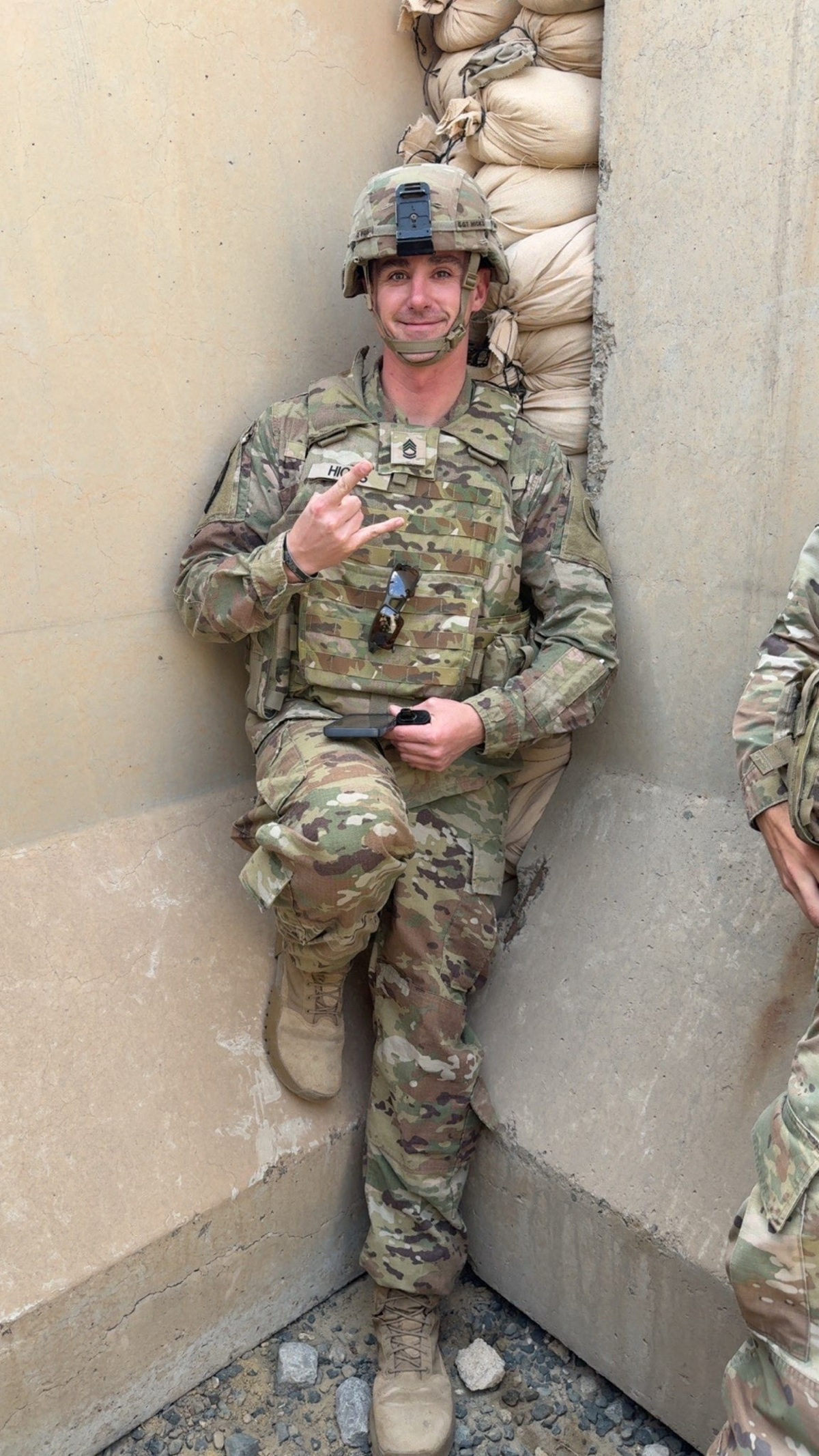 U.S. Army Reserve Sergeant 1st Class Cory Hicks poses for a photo in Kuwait on February 28, 2026, the day before he was wounded in an Iranian drone attack. Cory Hicks/Handout via REUTERS