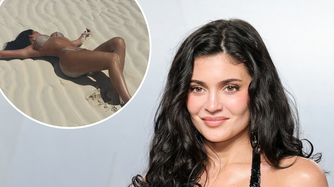 Kylie Jenner Poses in Sand in Tan-Colored Bikini on Vacation: 'DND' 