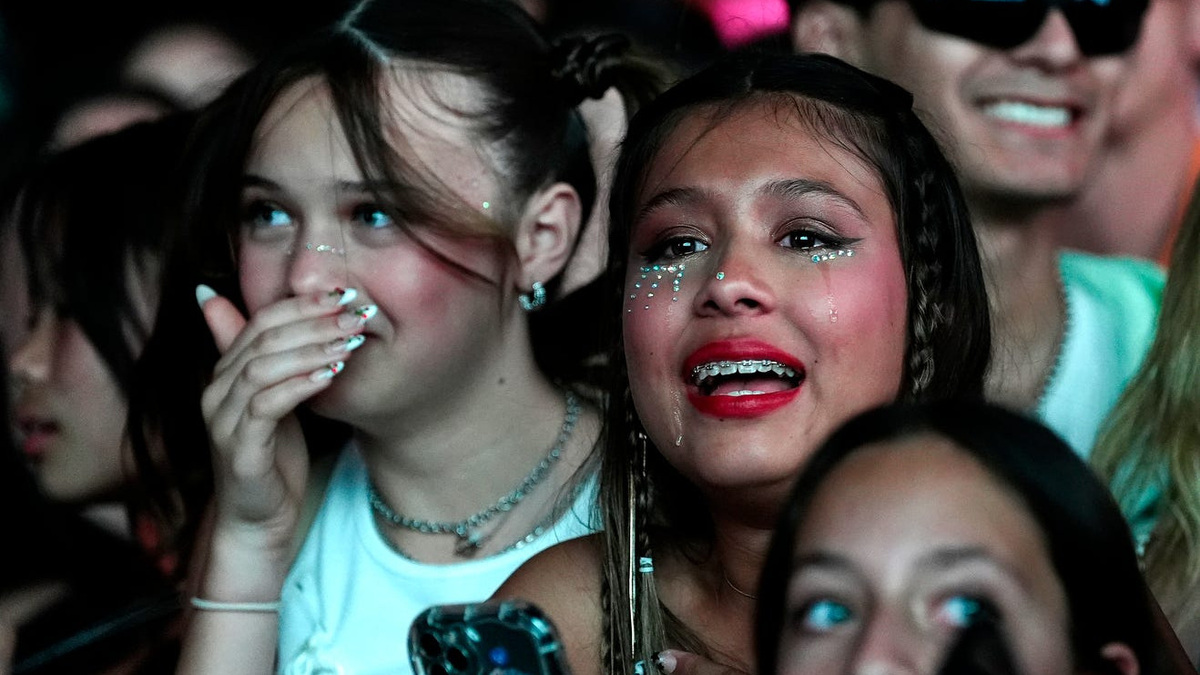 Tears of joy stream down the face of Hannah Nangle, 12, of Los Angeles after seeing members of Blackpink walk past her moments before Jennie performs on the Outdoor Theatre stage during the Coachella Valley Music and Arts Festival in Indio, Calif., on Sun., April 13, 2025.