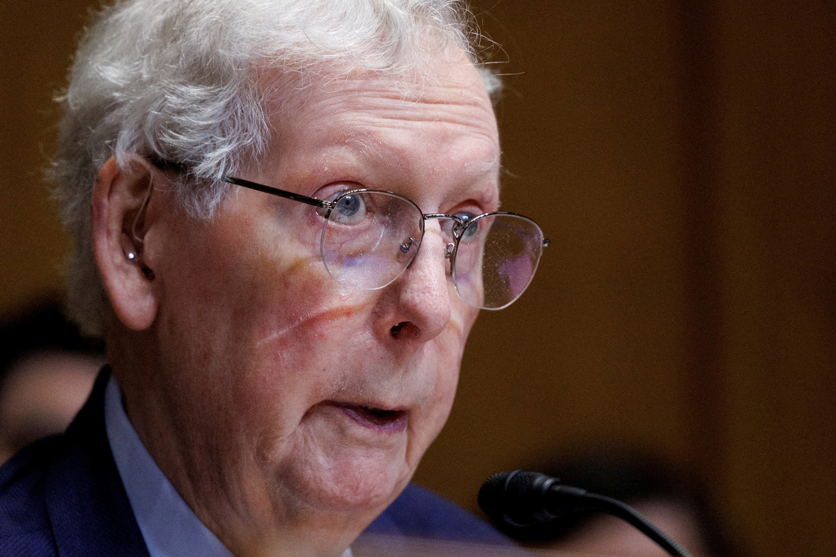 FILE PHOTO: U.S. Senate Appropriations Subcommittee on Defense Chair Senator Mitch McConnell (R-KY) speaks during a hearing on Capitol Hill in Washington, D.C., U.S, May 19, 2026. REUTERS/Tom Brenner/File Photo