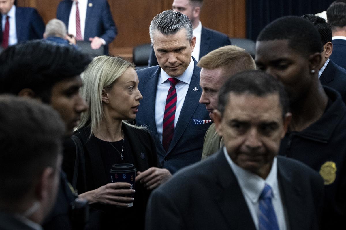 Defense Secretary Pete Hegseth departs after testifying at a hearing on the Department of Defense budget request before the House Appropriations subcommittee on defense in Washington, on Tuesday, May 12, 2026. (Haiyun Jiang/The New York Times)