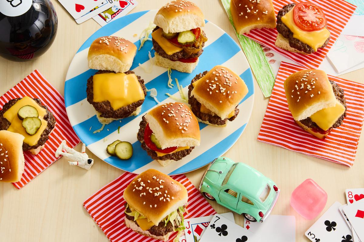 Cheeseburger Sliders. End-of-school year chaos has arrived. These 20-minute (or less) meals will get you cooking through it. Food styled by Monica Pierini. Prop styled by Megan Hedgpeth. (Ryan Liebe/The New York Times)