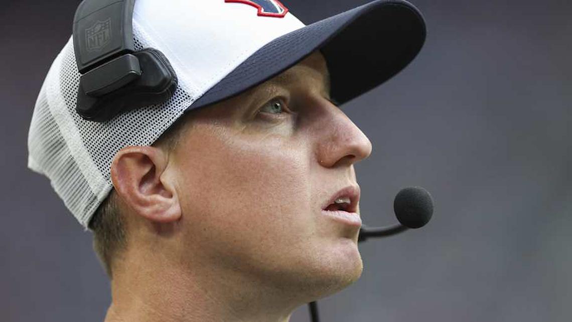  Aug 24, 2024; Houston, Texas, USA; Houston Texans offensive coordinator Bobby Slowik during the game against the Los Angeles Rams at NRG Stadium. Mandatory Credit: Troy Taormina-Imagn Images | Troy Taormina-Imagn Images 