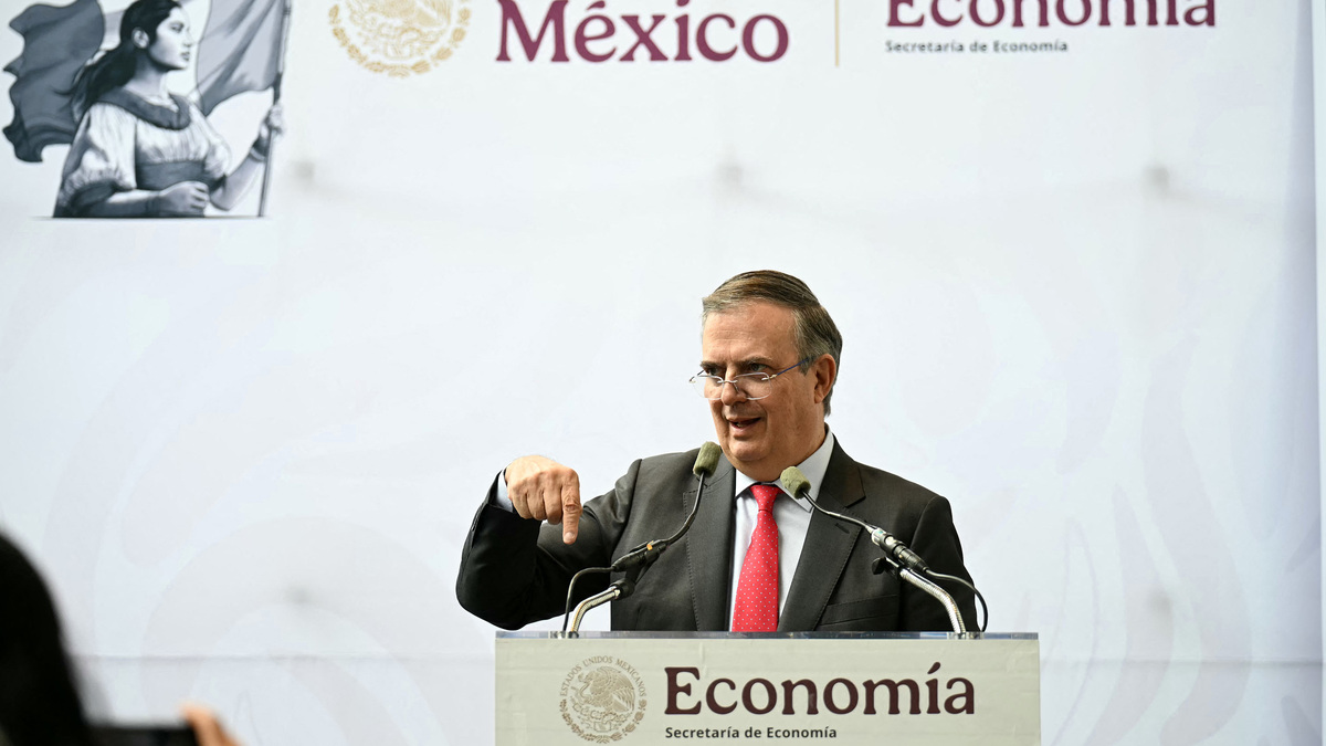 Mexico's Secretary of the Economy, Marcelo Ebrard, gestures during a news conference following the formal meeting between representatives from Mexico, the U.S. and Canada as part of the review process for the USMCA free trade agreement, in Mexico City on Wednesday, July 1, 2026. (Yuri Cortez/AFP/Getty Images/TNS)