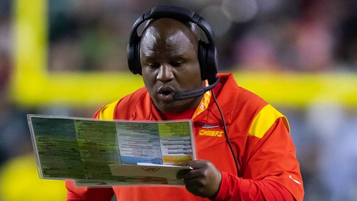  Chiefs offensive coordinator Eric Bieniemy already has made his presence known during OTAs this offseason. | Mark J. Rebilas-Imagn Images 