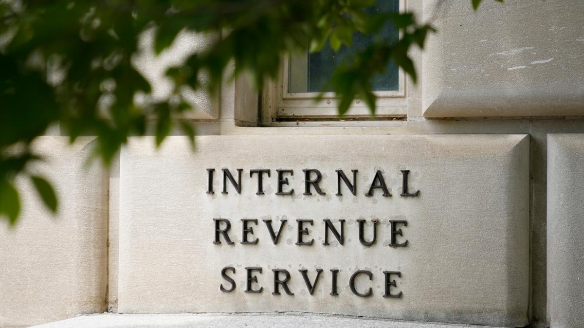A sign outside the Internal Revenue Service building in Washington, on May 4, 2021.