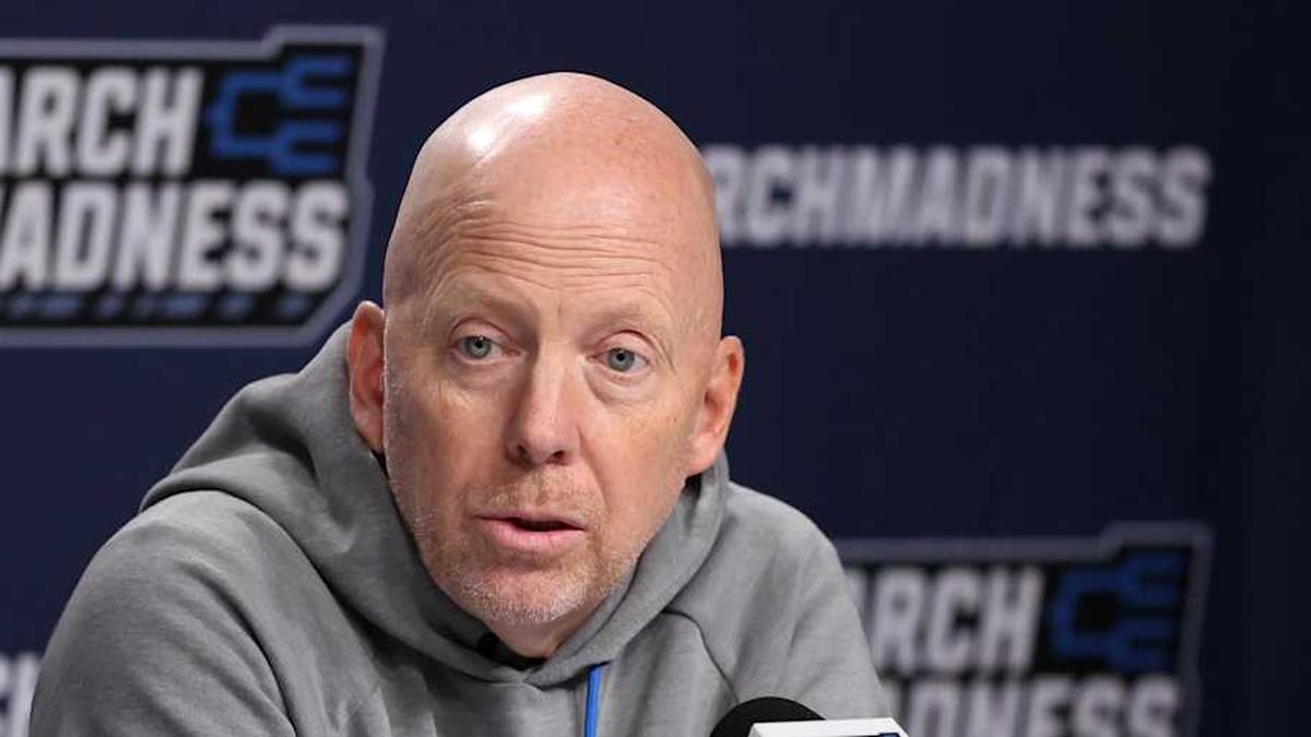  Mar 19, 2026; Philadelphia, PA, USA; UCLA Bruins head coach Mick Cronin speaks with the media before a practice session ahead of the first round of the men's 2026 NCAA Tournament at Xfinity Mobile Arena. Mandatory Credit: Bill Streicher-Imagn Images | Bill Streicher-Imagn Images 