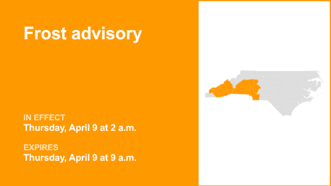 UPDATE: Frost advisory in place for North Carolina until Thursday morning 