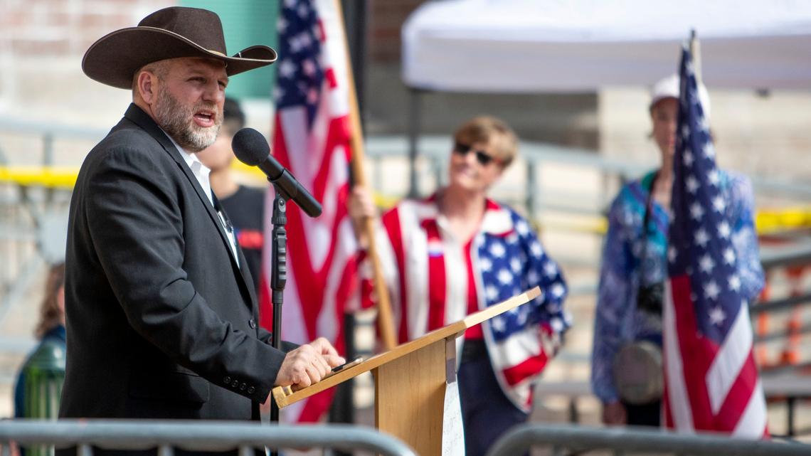 Ammon Bundy speaks to a crowd of about 50 followers in front of the Ada County Courthouse in downtown Boise in April. Bundy announced Thursday that he’s running for governor as an independent, not as a Republican.