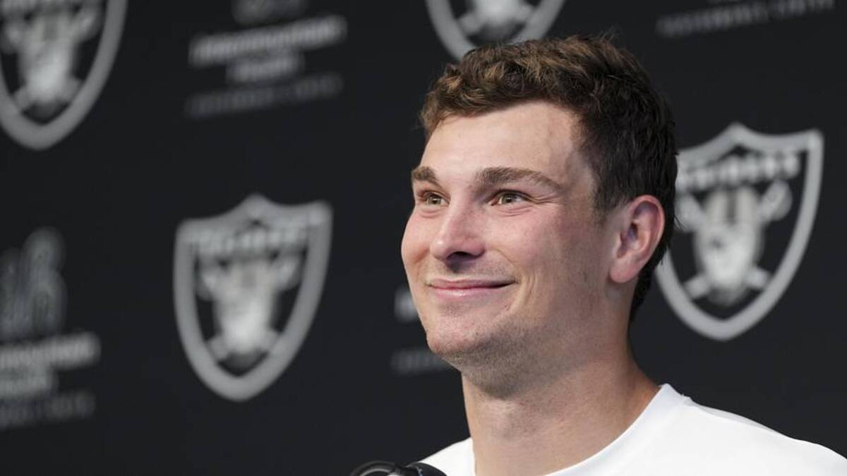  May 2, 2026; Henderson, NV, USA; Las Vegas Raiders quarterback Fernando Mendoza (15) speaks during a news conference at the team's Rookie Minicamp at Intermountain Health Performance Center. Mandatory Credit: Candice Ward-Imagn Images | Candice Ward-Imagn Images 