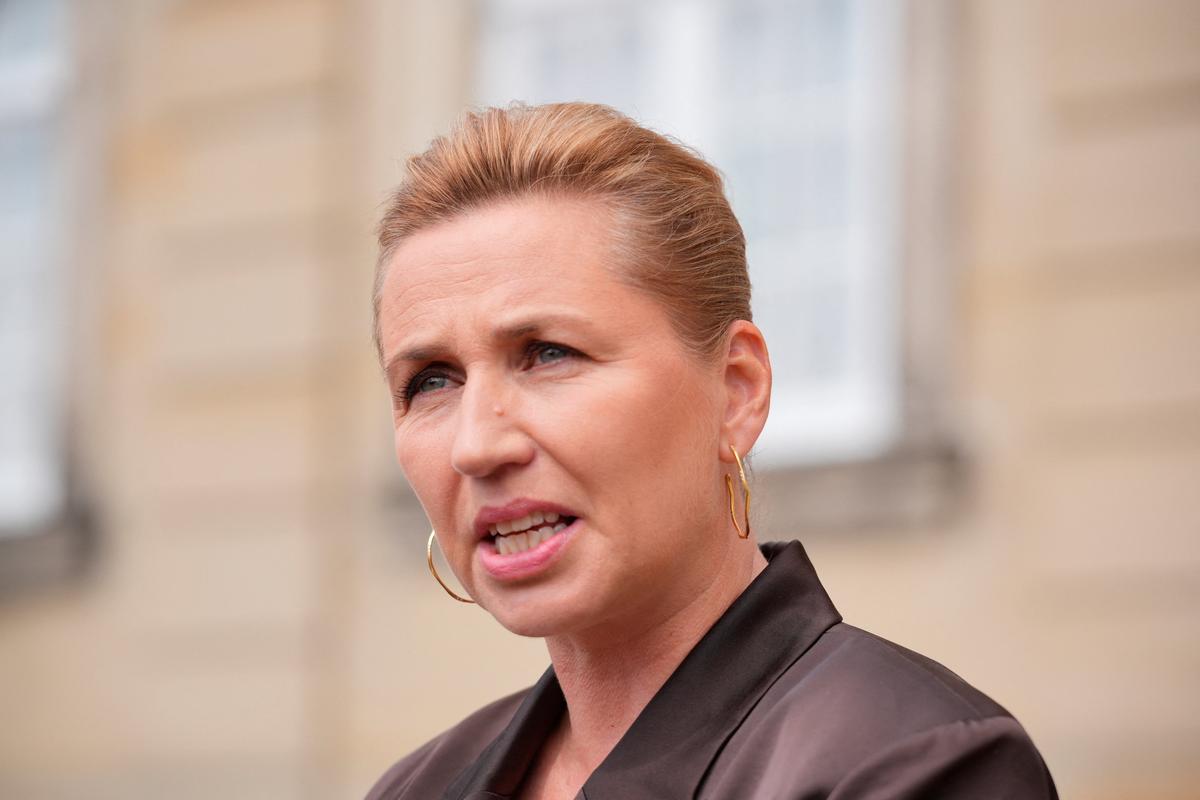 Denmark's acting Prime Minister Mette Frederiksen speaks to members of the media after her visit to the King at Amalienborg Palace in Copenhagen, Denmark, May 23, 2026.  Ritzau Scanpix/Emil Helms/via REUTERS