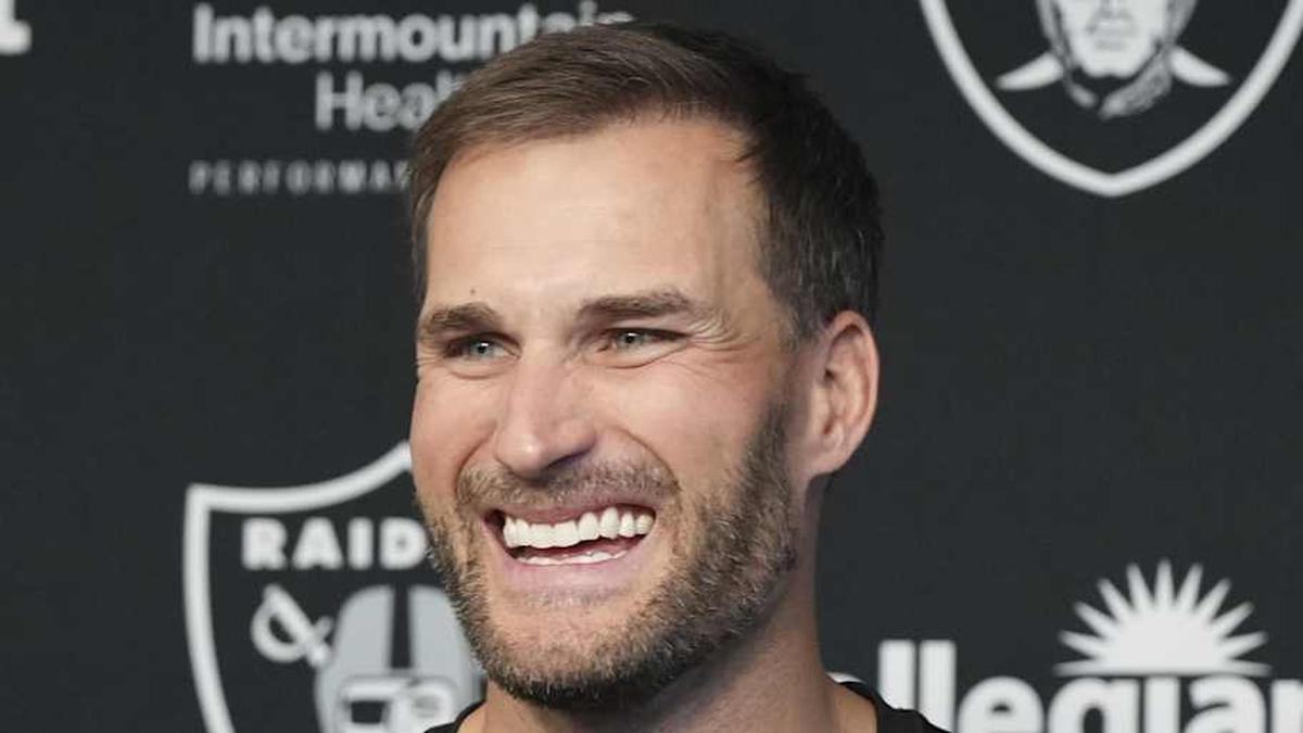  Apr 8, 2026; Las Vegas, NV, USA; Las Vegas Raiders quarterback Kirk Cousins speaks at a press conference at Intermountain Health Performance Center. Mandatory Credit: Candice Ward-Imagn Images | Candice Ward-Imagn Images 
