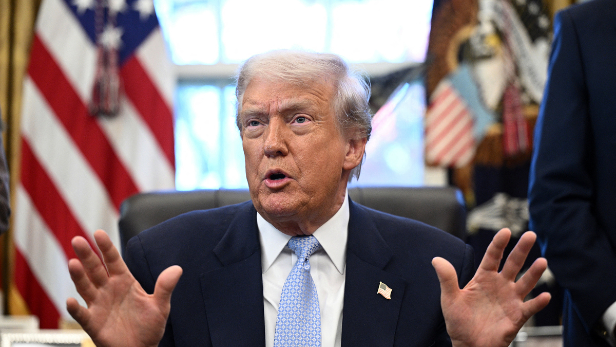 U.S. President Donald Trump speaks during a meeting with the White House Task Force on the FIFA World Cup 2026 in the Oval Office of the White House in Washington, D.C., on Nov. 17, 2025. Trump is framing the U.S.-Iran peace deal as a victory for the U.S. while Iran is stating the opposite. (Brendan Smialowski/AFP via Getty Images/TNS)