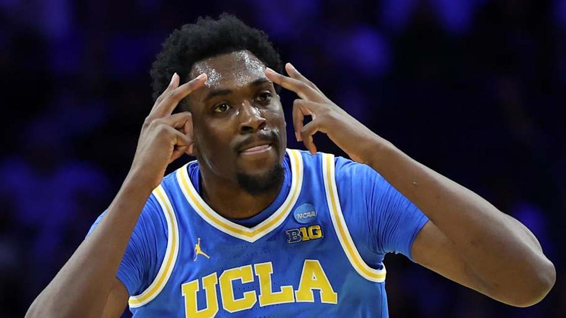  Mar 22, 2026; Philadelphia, PA, USA; UCLA Bruins center Xavier Booker (1) reacts against the UConn Huskies in the first half during a second round game of the men's 2026 NCAA Tournament at Xfinity Mobile Arena. Mandatory Credit: Bill Streicher-Imagn Images | Bill Streicher-Imagn Images 