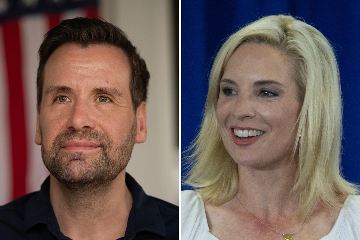  L: State Representative Josh Turek at a campaign event in Westside, Iowa, on May 29, 2026. R: Representative Ashley Hinson at a fundraiser in Cedar Rapids on August 23, 2025. 