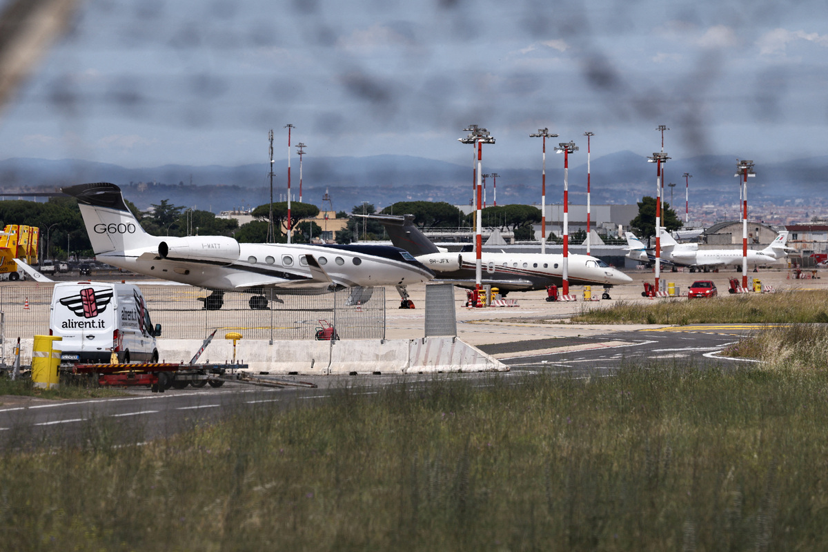 FILE PHOTO: Private jets are parked at Rome Ciampino airport, as aviation operators monitor higher jet fuel costs and supply concerns amid the Iran war, in Ciampino, Italy, June 6, 2026. REUTERS/Matteo Minnella/File Photo