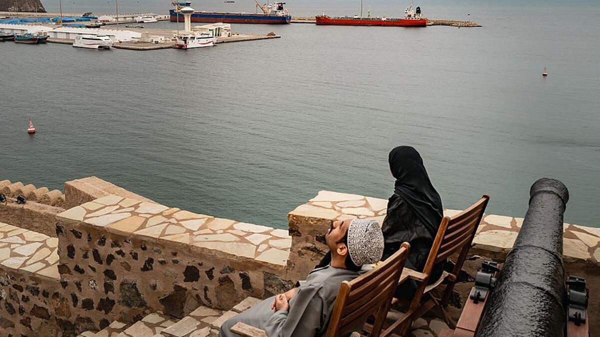 Two bulk carriers sit anchored at Muscat Anchorage on Wednesday in Muscat, Oman, as maritime traffic through the Strait of Hormuz has come to a standstill after the joint U.S.-Israeli war with Iran that began on Feb. 28. 