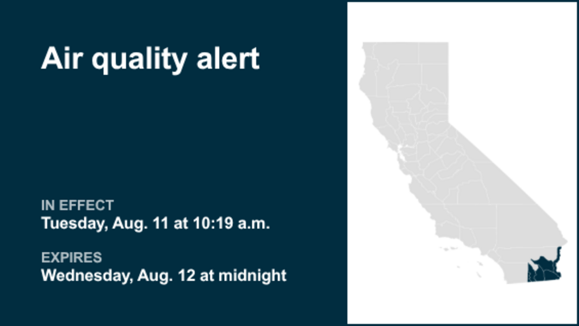 Air quality alert in place for Southern California until early Wednesday 