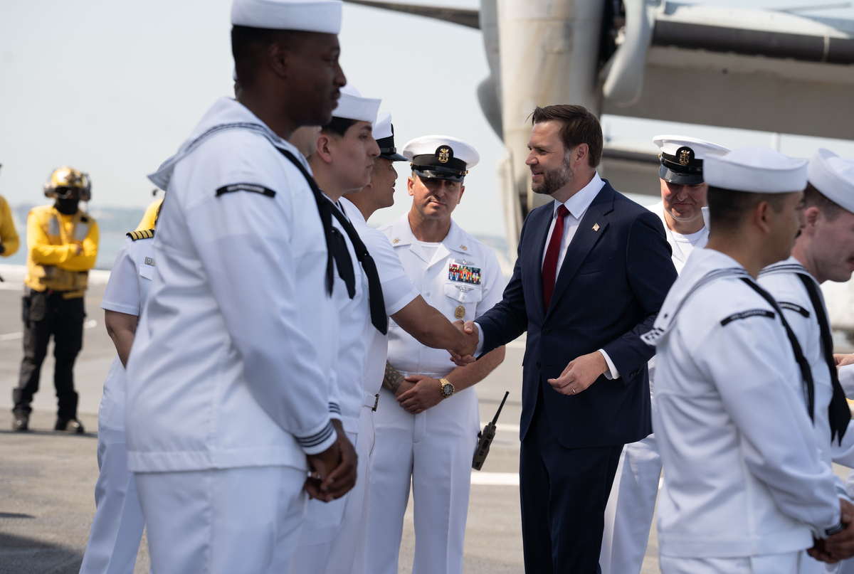 Vice President JD Vance participates in the International Naval Review aboard the USS Kearsarge in New York Harbor during celebrations marking the 250th anniversary of the United States in N.Y., Saturday, July 4, 2026. America celebrates the 250th anniversary of its independence today, with people from one end of the country to the other marking the milestone with fireworks, parades and concerts. (Madison Swart/The New York Times)