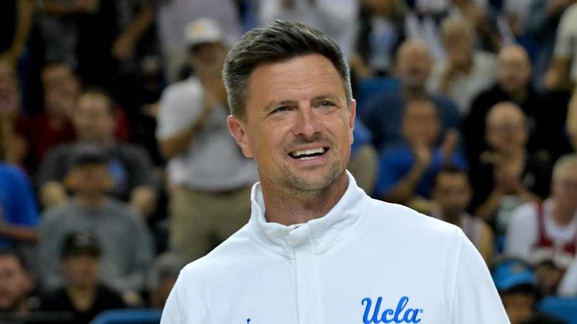  Jan 31, 2026; Los Angeles, California, USA; UCLA Bruins head football coach Bob Chesney is introduced during the basketball game against the Indiana Hoosiers at Pauley Pavilion presented by Wescom Financial. Mandatory Credit: Jayne Kamin-Oncea-Imagn Images | Jayne Kamin-Oncea-Imagn Images 