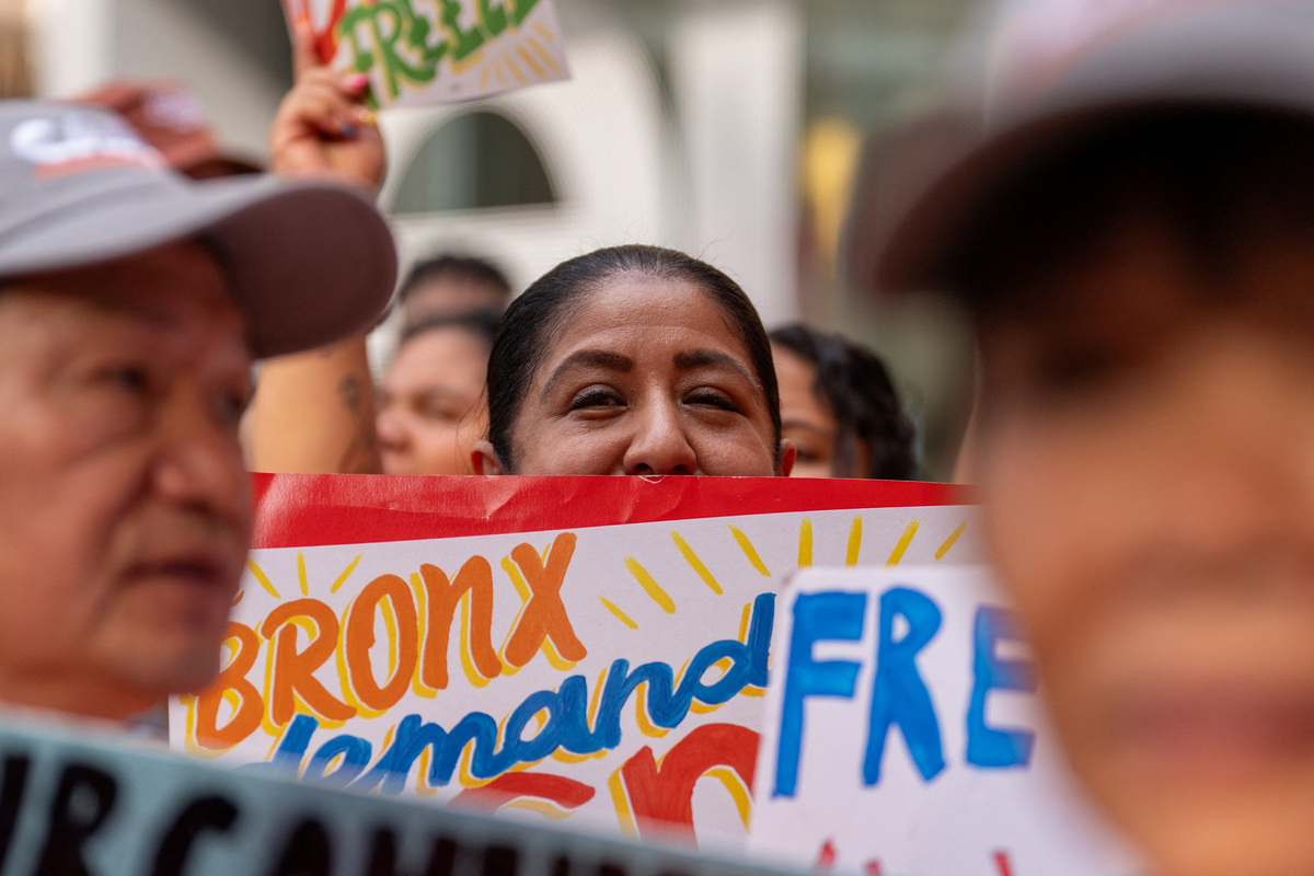 People attend a rally outside of El Museo Del Barrio for the final public hearing and vote of New York City's Rent Guidelines Board on rent-stabilized apartments, in New York City, U.S., June 25, 2026. REUTERS/David 'Dee' Delgado