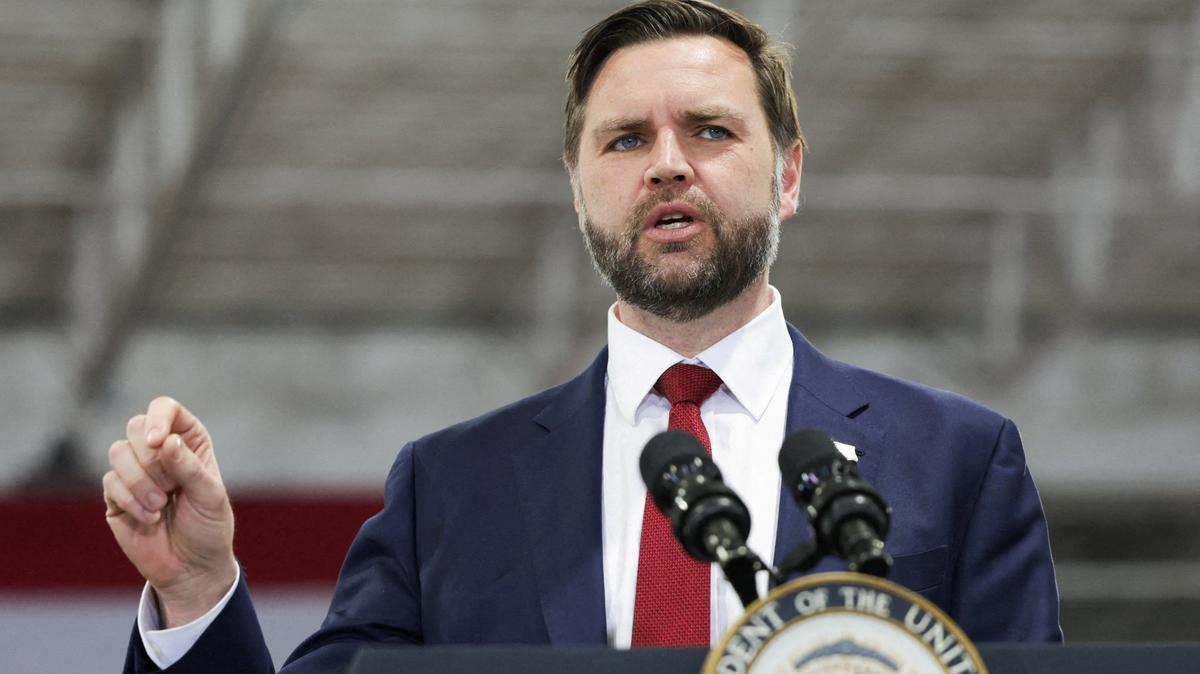 U.S. Vice President JD Vance speaks during an event with Representative Zach Nunn (R-IA), at Ex-Guard Industries, a manufacturing facility in Des Moines, Iowa, May 5, 2026. REUTERS/Jim Vondruska