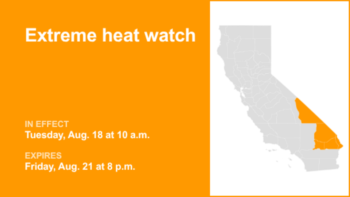 Extreme heat watch affecting San Bernardino County from Tuesday to Friday 