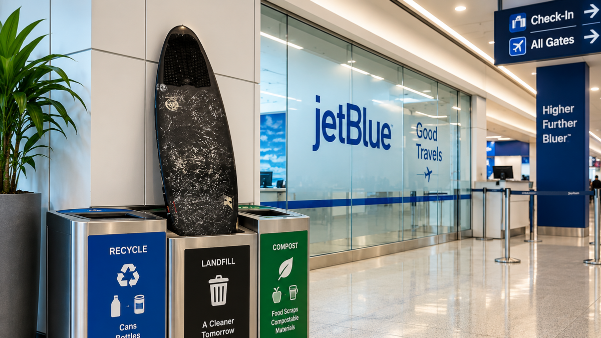 JetBlue Forces Jorge Sangachi to Dump His Surfboard in JFK Trash Can (Video)