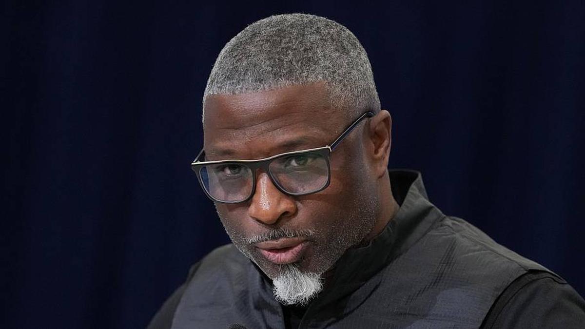  Feb 24, 2026; Indianapolis, IN, USA; New York Jets coach Aaron Glenn speaks at the NFL Scouting Combine at the Indiana Convention Center. Mandatory Credit: Kirby Lee-Imagn Images | Kirby Lee-Imagn Images 