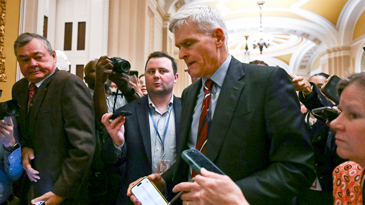 US Senator Bill Cassidy, Republican from Louisiana, speaks with reporters as he walks to a meeting with Senate Republicans at the US Capitol in Washington, DC, on June 4, 2026. President Donald Trump's agenda faces a series of tests in the US Senate on Thursday, as lawmakers began a marathon amendment process on a $70 billion immigration enforcement bill after weeks of Republican anxiety over some of his most contentious policy moves. (Kent Nishimura/AFP/Getty Images/TNS)