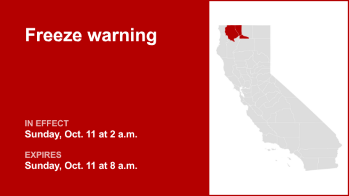 UPDATE: Freeze warning for Shasta Cascade for Monday