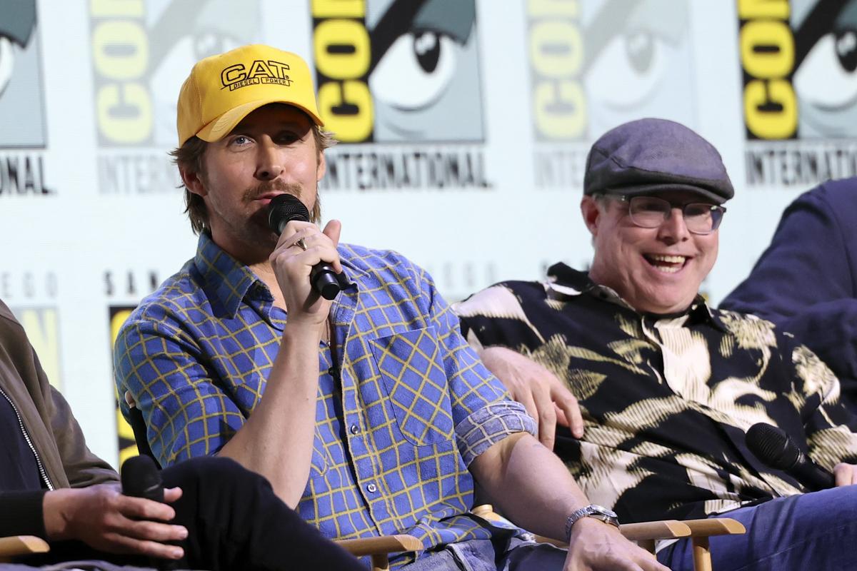 SAN DIEGO, CALIFORNIA - JULY 26: (L-R) Ryan Gosling and Andy Weir speak onstage at Amazon MGM Studios "Project Hail Mary" Panel during 2025 Comic-Con International: San Diego at San Diego Convention Center on July 26, 2025 in San Diego, California.  (Photo by Amy Sussman/Getty Images)