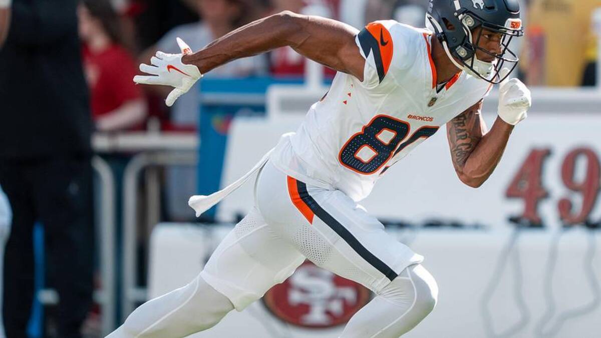  August 9, 2025; Santa Clara, California, USA; Denver Broncos wide receiver Joaquin Davis (80) before the game against the San Francisco 49ers at Levi's Stadium. Mandatory Credit: Kyle Terada-Imagn Images | Kyle Terada-Imagn Images 