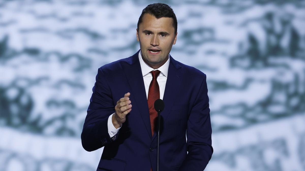 Charlie Kirk speaks on stage on the first day of the Republican National Convention at the Fiserv Forum on July 15, 2024 in Milwaukee, Wisconsin. Kirk was the CEO of Turning Point USA.