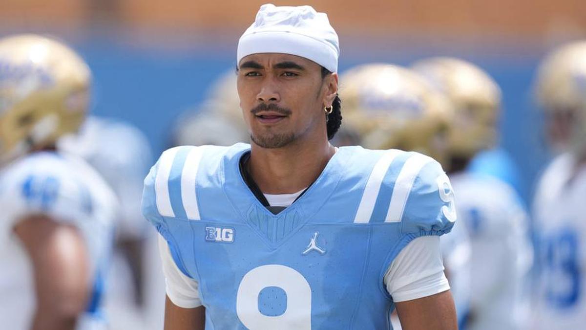  May 2, 2026; Pasadena, CA, USA; UCLA Bruins quarterback Nico Iamaleava (9) reacts during the spring game at Rose Bowl. Mandatory Credit: Kirby Lee-Imagn Images | Kirby Lee-Imagn Images 