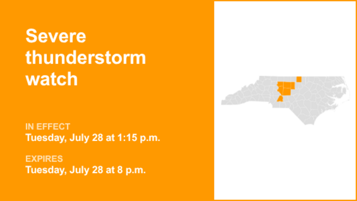 UPDATE: Severe thunderstorm watch issued for the Piedmont region Tuesday evening 