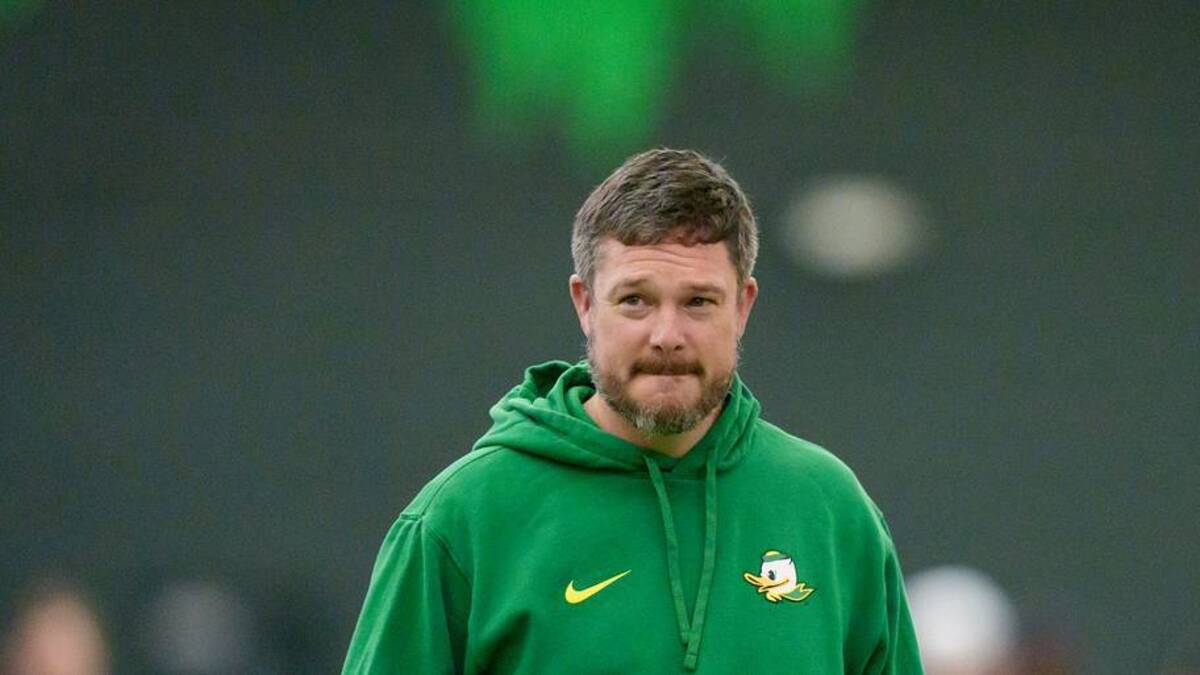  Oregon head coach Dan Lanning attends Oregon Pro Day on March 17, 2026, at the Moshofsky Center in Eugene, Oregon. | Ben Lonergan/The Register-Guard / USA TODAY NETWORK via Imagn Images 