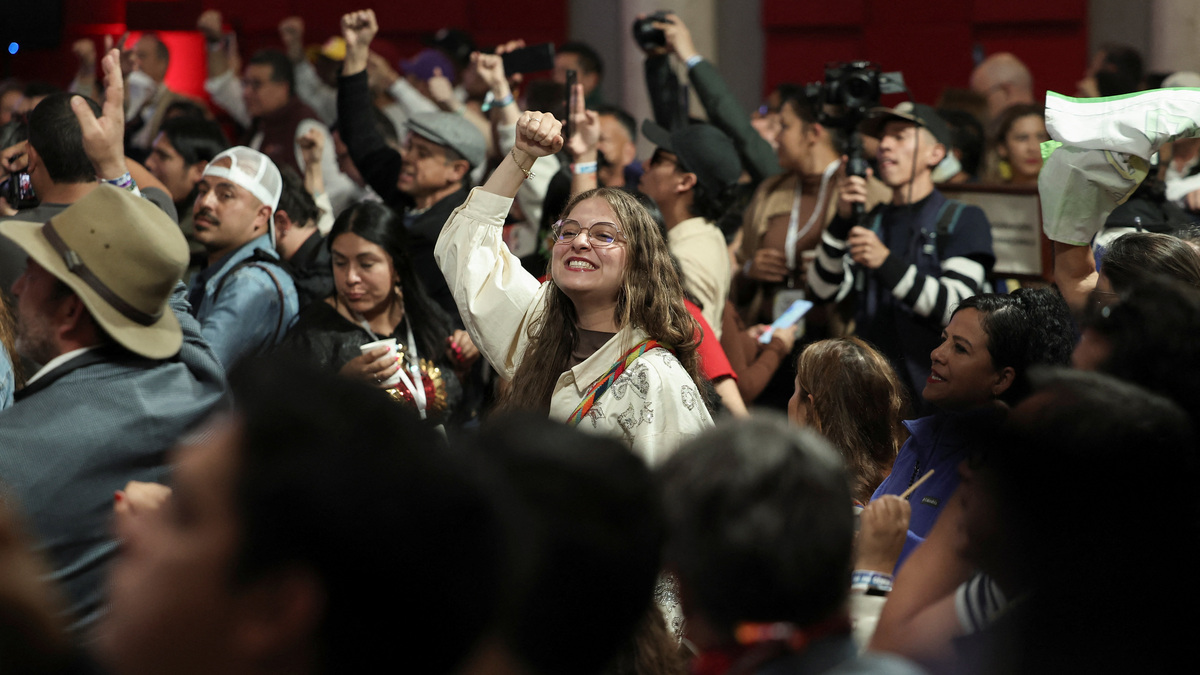 Supporters of Colombian presidential candidate Ivan Cepeda of the Historic Pact party react to the results of the first round of the presidential election, in Bogota, Colombia May 31, 2026. REUTERS/Luisa Gonzalez