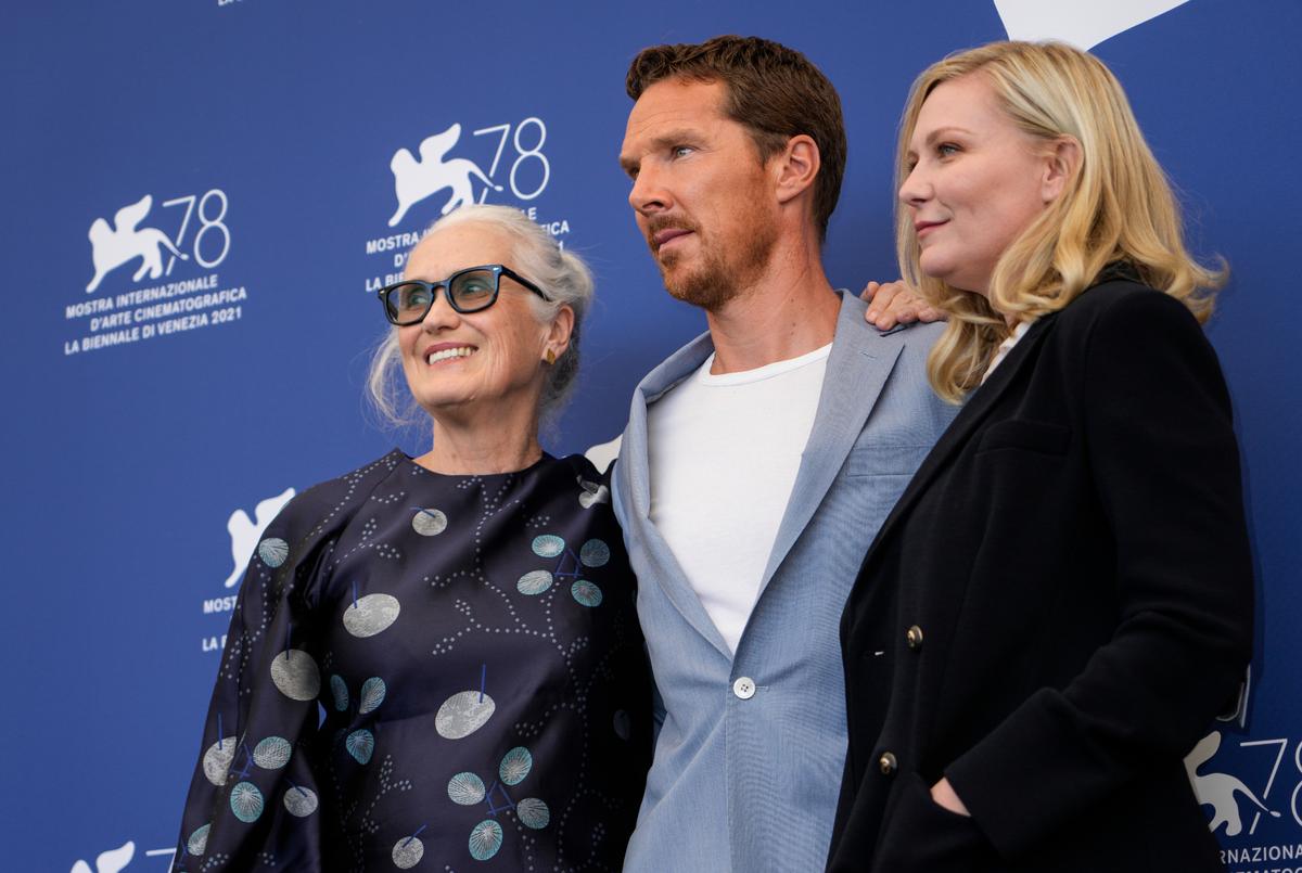 “The Power of the Dog,” from director Jane Campion, left, is up for three SAG Awards, including honors for stars Benedict Cumberbatch and Kirsten Dunst. They posed together for the film’s premiere in September at the Venice Film Festival.